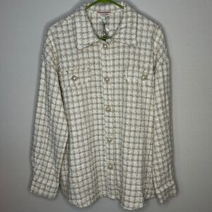 Andree By Unit Oversized Tweed Shacket Pearl Buttons Beige‎ Women Medium NWT